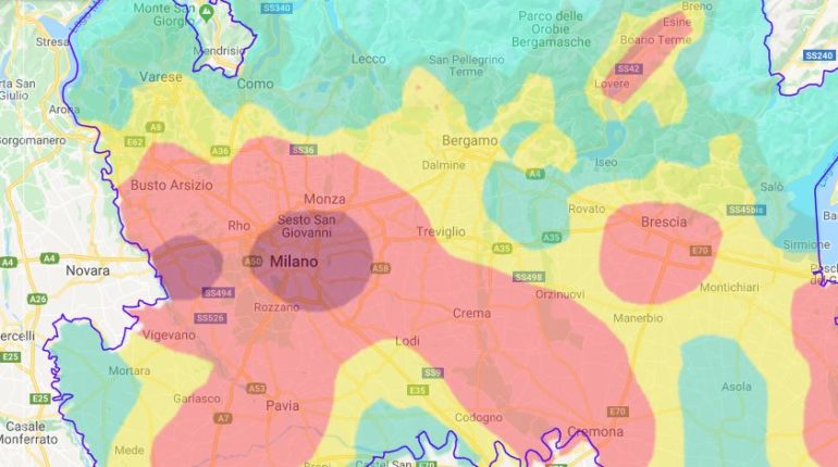 Aree inquinamento dell'aria in Lombardia