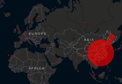 Mappa dell'infezione aggiornata al 2 febbraio. Focolaio maggiore in Cina.