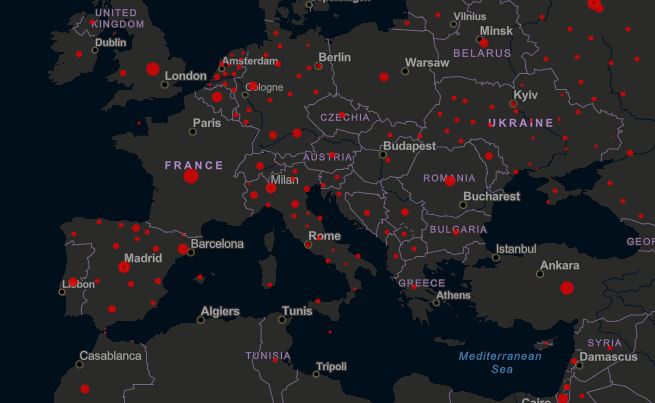 Grafico casi Covid in Europa all'inizio del mese di settembre 2020