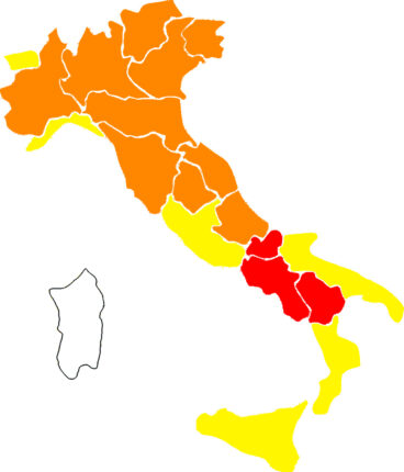mappa dei colori delle regioni italiane aggiornata al 8 marzo 2021